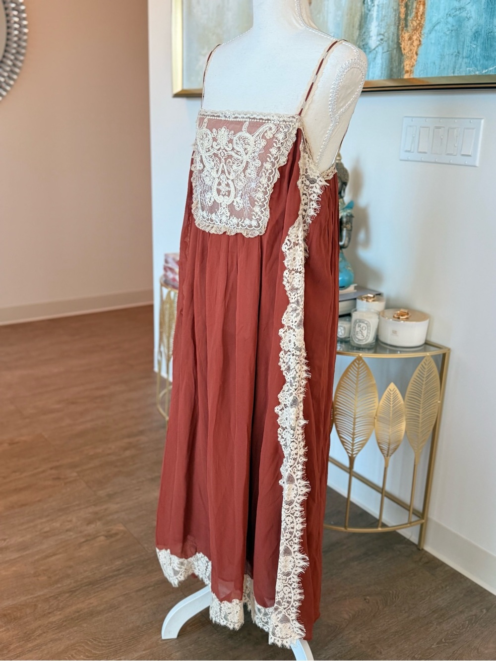 Rust Lace-Trim Slip Dress -Romantic Dress - Picture 6 of 10